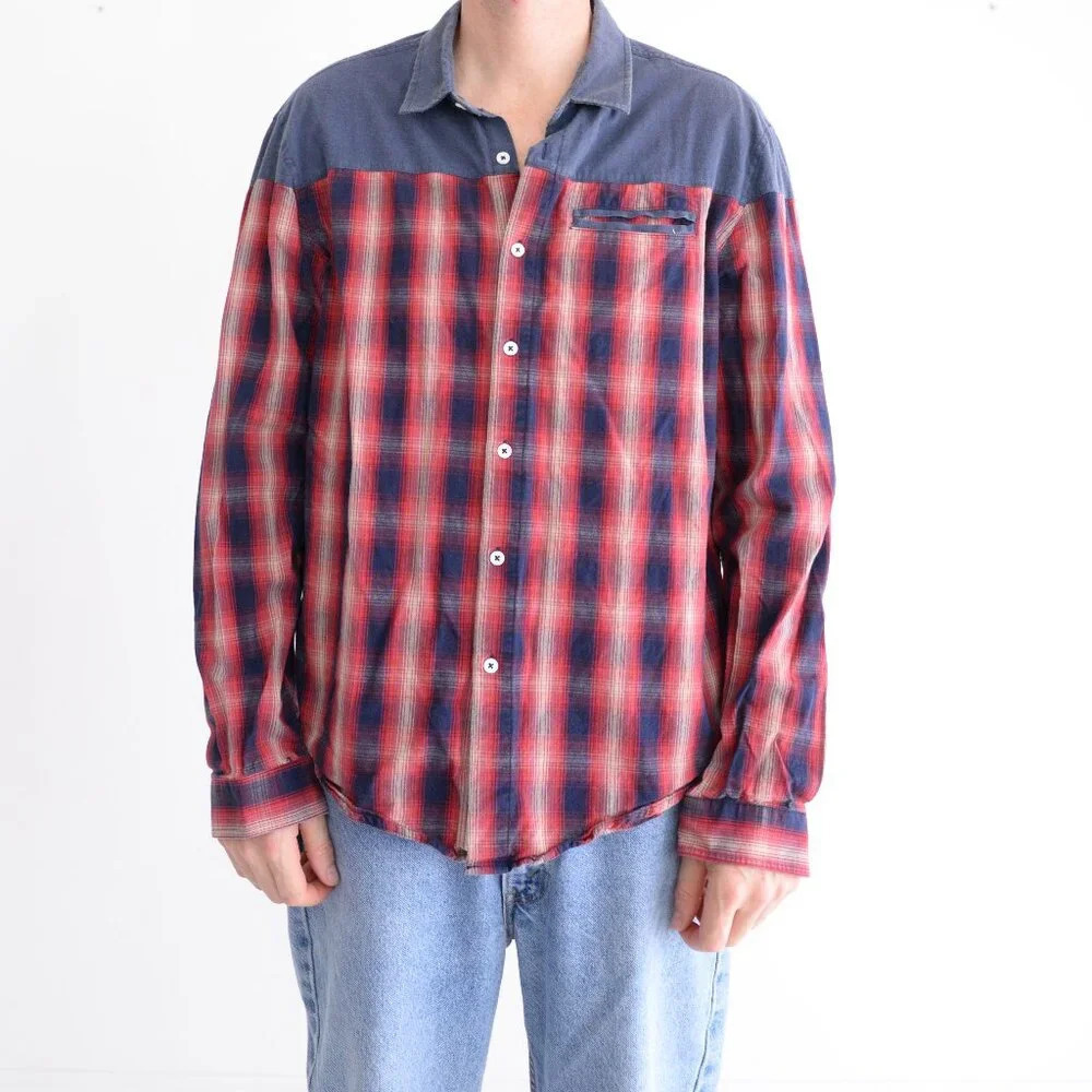 Won Woolf  Originals Western Outdoors Gorpcore Red Blue Plaid Button Up Shirt XL